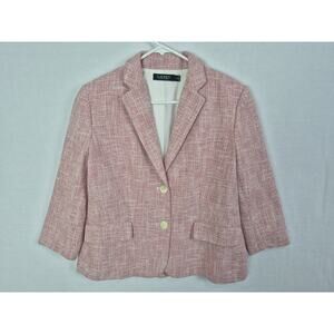 Lauren Ralph Lauren Pink Tweed Blazer Jacket Women’s Size 12 Lined Career Work